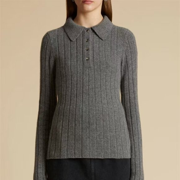 Khaite Grey Horizontal Stripes Cashmere Sweater - Size S - Picture 1 of 7